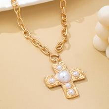 Hammered Cross Pearl Necklace