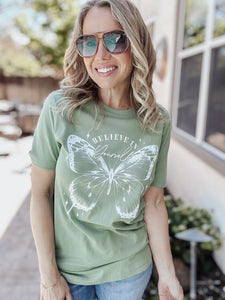 Believe In Yourself Butterfly Graphic Tee - Loden Frost