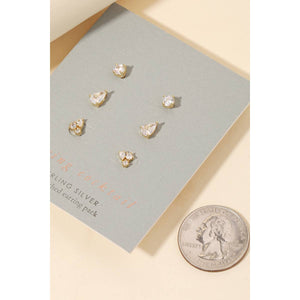 Sterling Silver Mismatched Stud Earrings Set - Silver