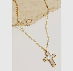 Flat Pearl Cross Chain Necklace - Gold/Ivory