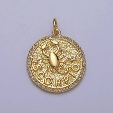 24K Gold Filled Zodiac Sign Birth Star Hammered Round Micro Paved CZ Charm Bar