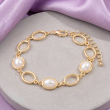 Oval Pearl Cabochon Open Link Bracelet