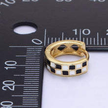 24K Gold Filled 13mm Checkered Enamel Huggie Cartilage Earrings