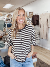 Frankie Knit Sweater Striped Quarter Sleeve Cardigan - Brown/Ivory