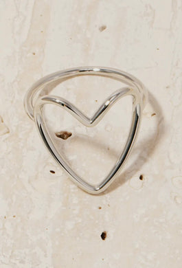 Metallic Wire Heart Band Ring - Silver