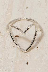 Metallic Wire Heart Band Ring - Silver