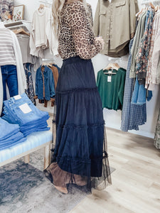 Moonlight Layers Polkadot Tulle Tiered Midi Skirt