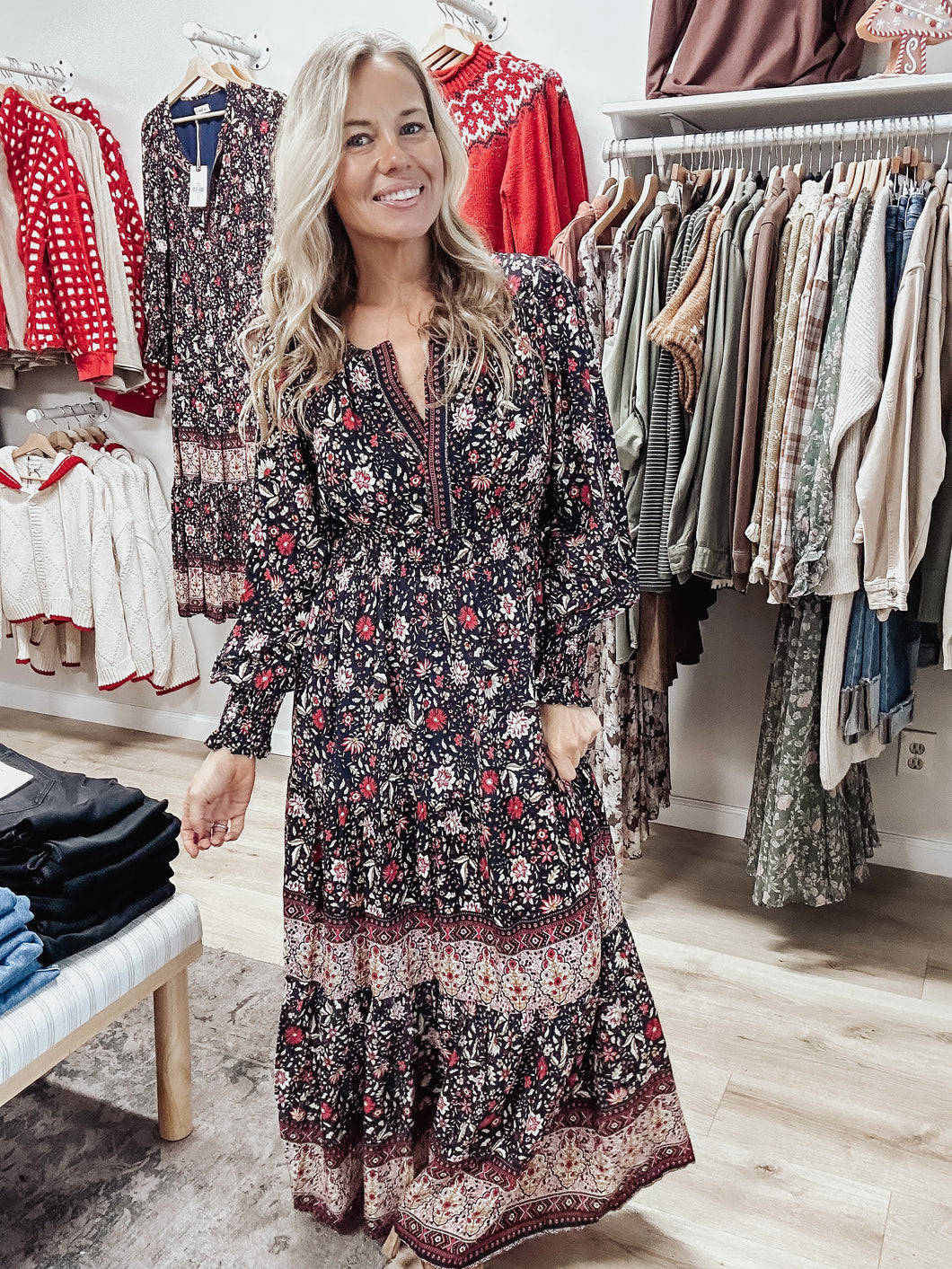 Midnight Garden Border Print Maxi Dress - Midnight Navy