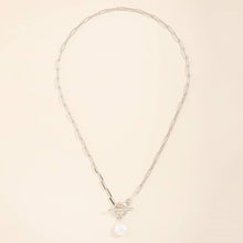 Freshwater Pearl Pendant Toggle Paperclip Necklace: Silver