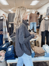 Waverly Slouchy Turtle Neck Waffle Knit - Charcoal