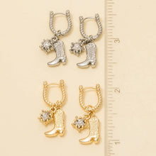 Western Cowboy Boot Charm Hoop Earrings - Silver