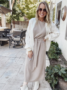 Travels Well Midi Knit Dress with Tie - Taupe