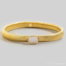 Stainless Steel Ribbed Stone Bangle Bracelet - Ivory