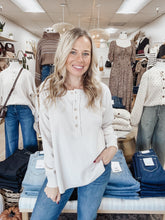 Sunday Button Ribbed Henley Long Sleeve Exposed Seam Knit Top - Oatmeal