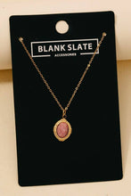 Stainless Steel Vintage Oval Stone Pendant Necklace
