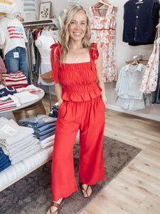Marbella Soft Linen Set - Poppy Red