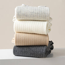 Vertical Stripes Thin Solid Ruffle Crew Socks - Cream