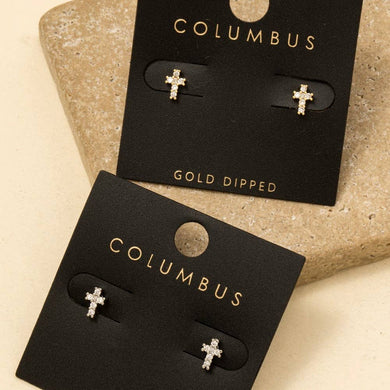 Mini Rhinestone Cross Post Earrings - Gold
