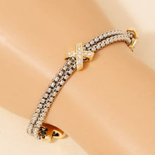 2 Tone Gold Plated Cz Pave Double Rope Chain Bracelet