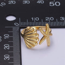 14K Gold Filled Ocean Starfish Clam Sea Shell Open Wrap Ring in Gold