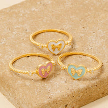 Gold Dipped Enamel Ribbon Bow Heart Ring