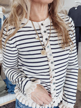 Margot Knit Sweater Cardigan Top With Lettuce Trim Detail