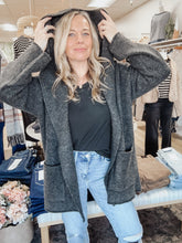 Thatcher Knit Sweater Cardigan Coat with a Hoodie - Charcoal