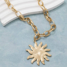 Weathered Metallic Sun Pendant Chain Necklace - Gold