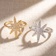 Pave Cz Starburst Adjustable Ring: Gold