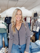 GOOD AMERICAN Rib V Neck Cardigan - Ivy Stripe
