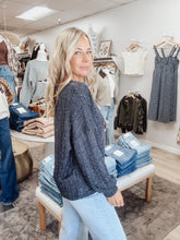 Nantucket Marled Long Sleeve Ribbed Knit Top - Navy