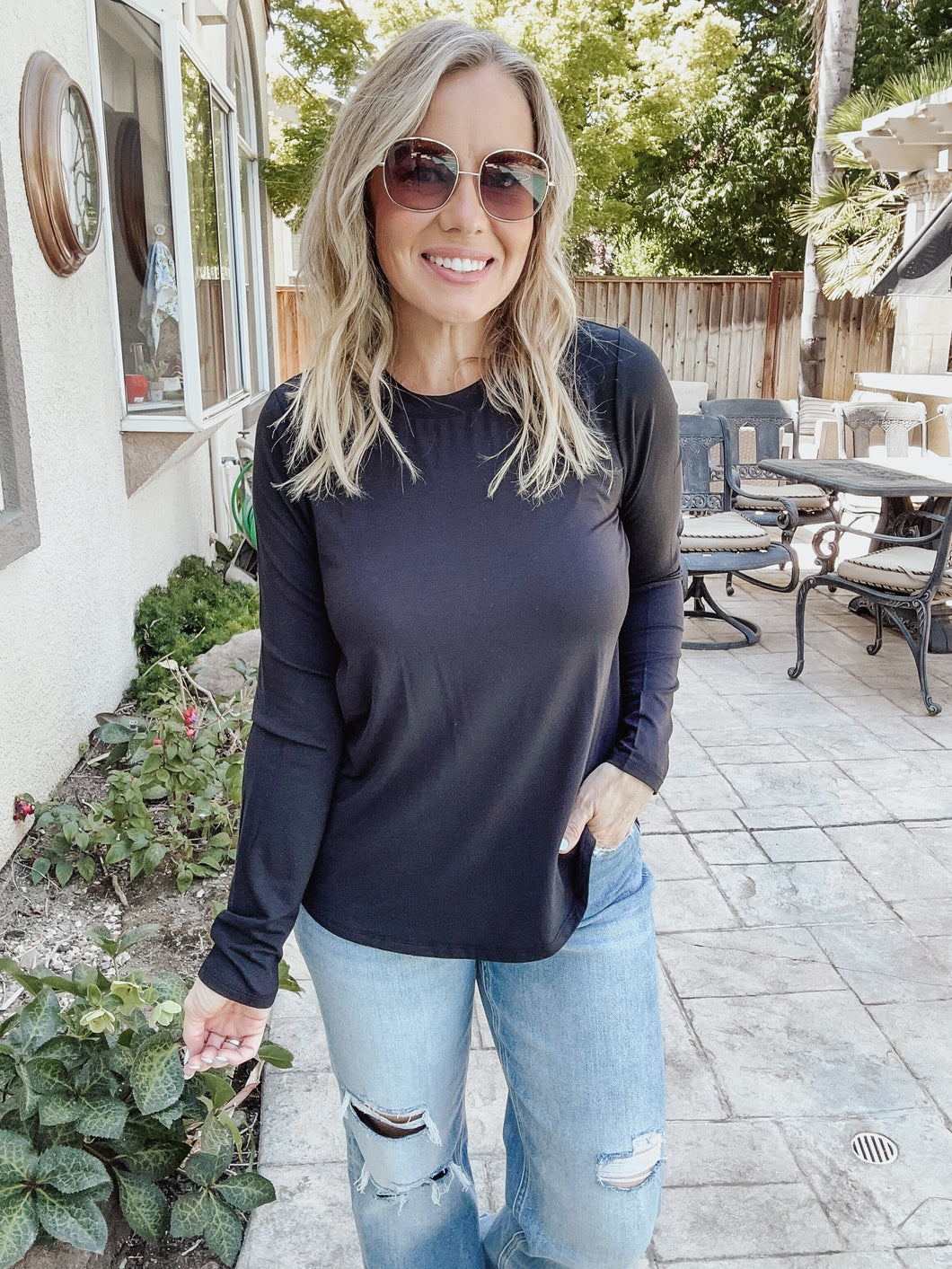 Stassia Long Sleeve Top - Black