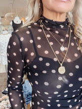 After Eight Polka Dot Mesh Mock Neck Long Sleeve Knit Top - Jet Black