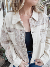 Contrast Fabric Oversized Denim Jacket - Taupe