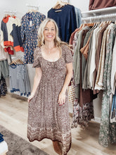 Autumn Scrolls Printed Maxi Dress - Brown