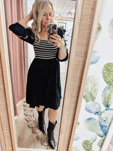 Midnight Sonata Smocked Embroidered Peasant Dress - Black