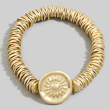 Engraved Sun Medallion Disc Stack Bracelet - Gold