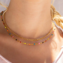 18K Gold PVD Stainless Steel Multi Confetti Chain Necklace: Charm Bar Gold / 16+2"