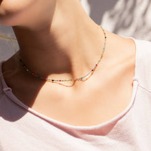 18K Gold PVD Stainless Steel Multi Confetti Chain Necklace: Charm Bar Gold / 16+2"
