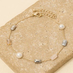 Pearl And Faceted Beads Dainty Chain Bracelet