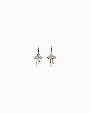 Droopy Bow Drop Huggie Earrings - Silver