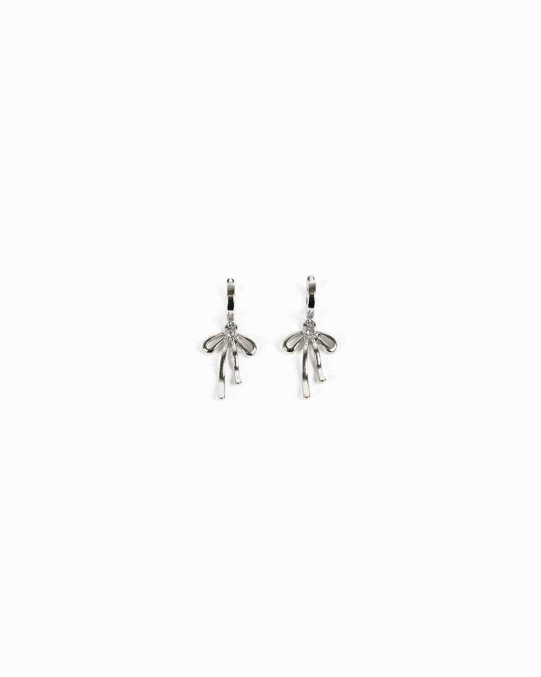 Droopy Bow Drop Huggie Earrings - Silver