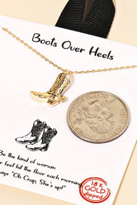 Gold Dipped Western Cowboy Boots Pendant Necklace - Silver