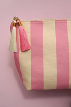 Striped Tassel Makeup Pouch - Pink/Ivory