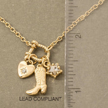 Western Cowboy Boot And Heart Charms Chain Necklace - Gold