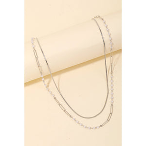 Double Chain Bead Layered Necklace - Gold