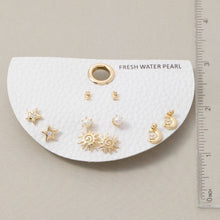 Stars Moon Sun 5 Pair Stud Earrings Set - Gold/Cream