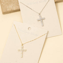 Sterling Silver Cz Pave Cross Pendant Necklace - Gold