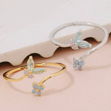 Gold Dipped Cz Butterfly And Flower Band Open Ring: Gold