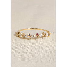 Rhinestone Studded Floral Ring - Gold